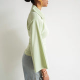 Inayah Exaggerated Collar Polo Shirt Sage Green