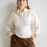 Inayah Exaggerated Collar Polo Shirt Ivory
