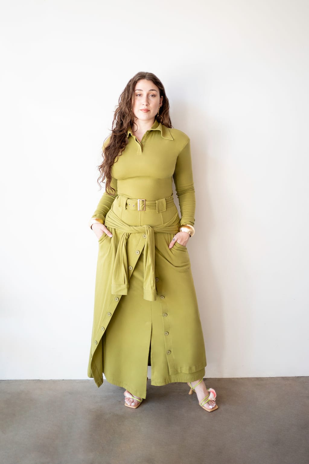 Charli Asymmetrical Button Skirt with Ties in Chartreuse Green XS Charli Asymmetrical Button Skirt with Ties in Chartreuse Green XS