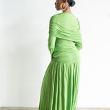 Lira Draped Maxi Skirt in Apple Green