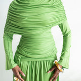 Lira Long Sleeved Draped Shoulder Top in Apple Green