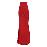 Maida Cropped Blazer and Draped Maxi Skirt Set Red
