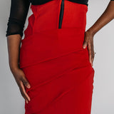 Maida Cropped Blazer and Draped Maxi Skirt Set Red