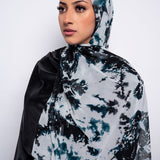 Black, Teal and White Tie-Dye Chiffon Scarf