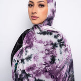 Black, Purple and White Tie-Dye Chiffon Scarf