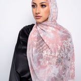 Blush, Grey and White Tie-Dye Chiffon Scarf