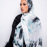 Black, Mint and White Tie-Dye Chiffon Scarf