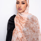 Toffee and White Tie-Dye Chiffon Scarf