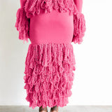 Wura Knit Tassel Fringe Maxi Skirt in Pink