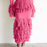 Wura Knit Tassel Fringe Maxi Skirt in Pink