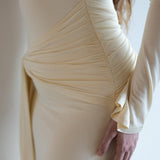 Tala Long Sleeve Asymmetrical Drape Maxi Dress in Ivory