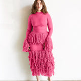 Wura Knit Tassel Fringe Maxi Skirt in Pink