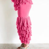 Wura Knit Tassel Fringe Maxi Skirt in Pink