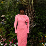 Sitara Long Sleeve Draped Maxi Dress in Pink