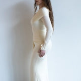 Tala Long Sleeve Asymmetrical Drape Maxi Dress in Ivory