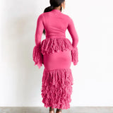 Wura Knit Tassel Fringe Maxi Skirt in Pink