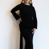 Tala Long Sleeve Asymmetrical Drape Maxi Dress in Black