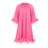 Layla Feather Sleeve Maxi Dress for Young Girls Hot Pink