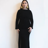 Tala Long Sleeve Asymmetrical Drape Maxi Dress in Black
