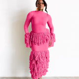 Wura Knit Tassel Fringe Maxi Skirt in Pink