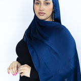 Crinkle Satin Scarf in Navy Blue