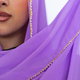 Premium Chiffon Lavendar Scarf with Pearl Trimming