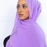Premium Chiffon Lavendar Scarf with Pearl Trimming