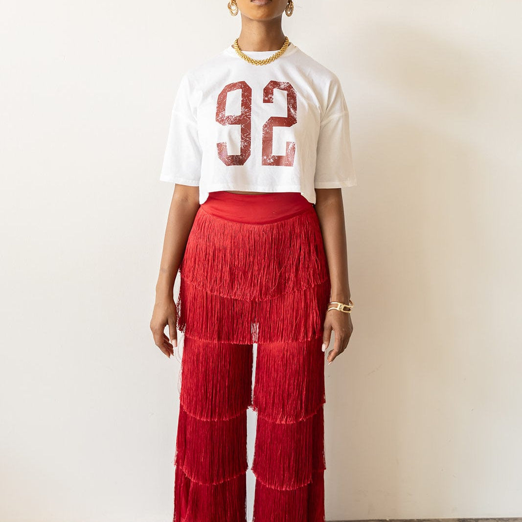 Hiza Fringe Pants in Red