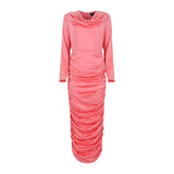 Ife Long Sleeve Draped Maxi Dress- Pink