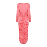 Ife Long Sleeve Draped Maxi Dress- Pink