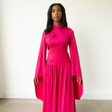 Mide Maxi Dress with Long Flowy Sleeves in Deep Pink