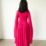 Mide Maxi Dress with Long Flowy Sleeves in Deep Pink