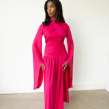 Mide Maxi Dress with Long Flowy Sleeves in Deep Pink