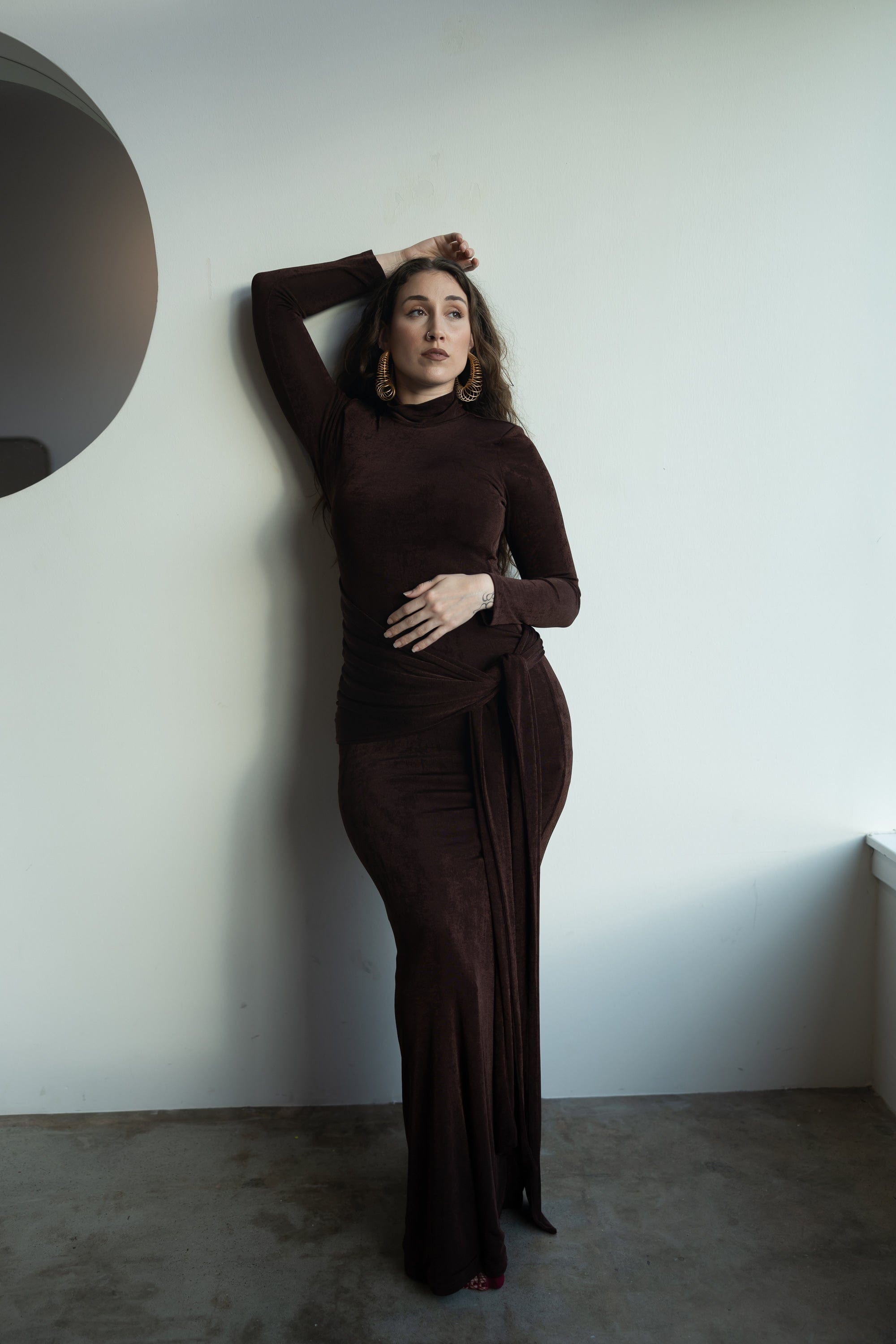 Liv Long Sleeve Slinky Dress in Dark Chocolate XL Liv Long Sleeve Slinky Dress in Dark Chocolate XL