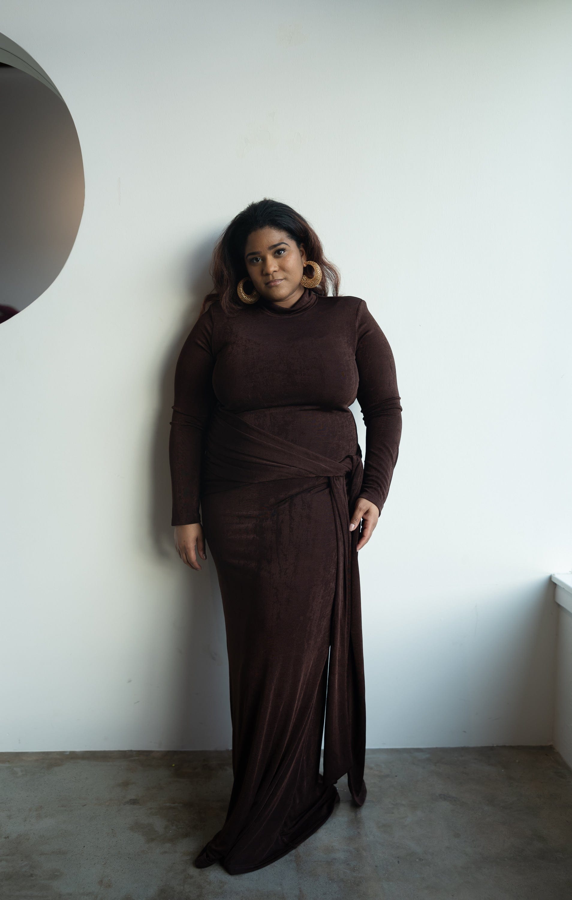 Liv Long Sleeve Slinky Dress in Dark Chocolate XL Liv Long Sleeve Slinky Dress in Dark Chocolate XL