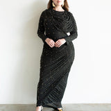 Sitara Long Sleeve Embellished Draped Maxi Dress in Black and Gold Beads