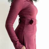 Nia Asymmetrical Shoulder Draped Long Sleeve Top in Maroon