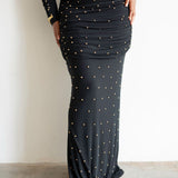 Anu Draped Maxi Skirt in Black with Gold Beads