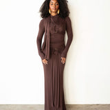 Mila Draped Maxi Skirt in Mocha Brown