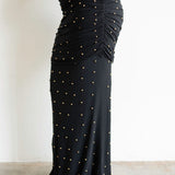 Anu Draped Maxi Skirt in Black with Gold Beads