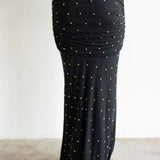 Anu Draped Maxi Skirt in Black with Gold Beads