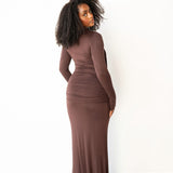 Mila Draped Maxi Skirt in Mocha Brown
