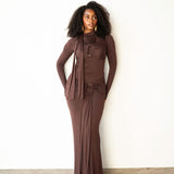 Mila Draped Maxi Skirt in Mocha Brown