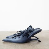 Lacy Lace-Up Unique Heel in Navy Blue 