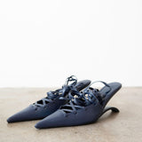 Lacy Lace-Up Unique Heel in Navy Blue 
