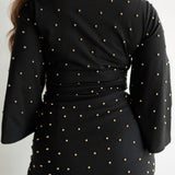The Perfect Elevated T-Shirt with Draping in Black with Gold Beads