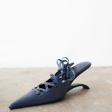 Lacy Lace-Up Unique Heel in Navy Blue 