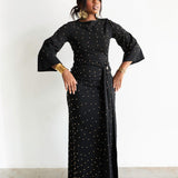 The Perfect Elevated T-Shirt with Draping in Black with Gold Beads