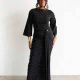 The Perfect No-Slit High Waist Maxi Skirt in Black with Gold Beads