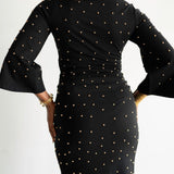 The Perfect Elevated T-Shirt with Draping in Black with Gold Beads